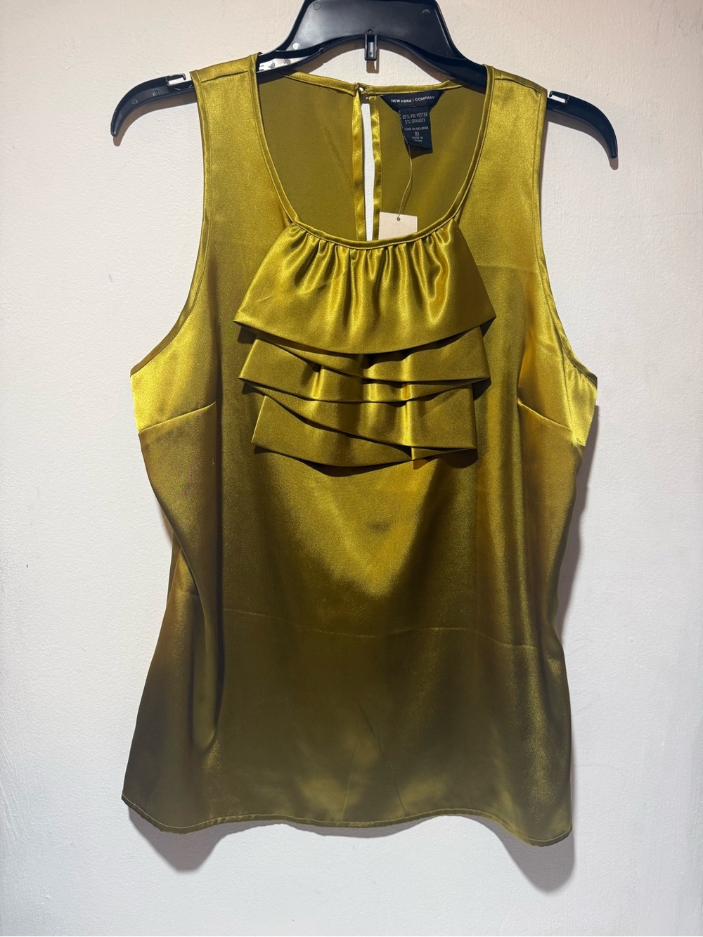 New York & Company Olive Green Satin Ruffle Camisole
